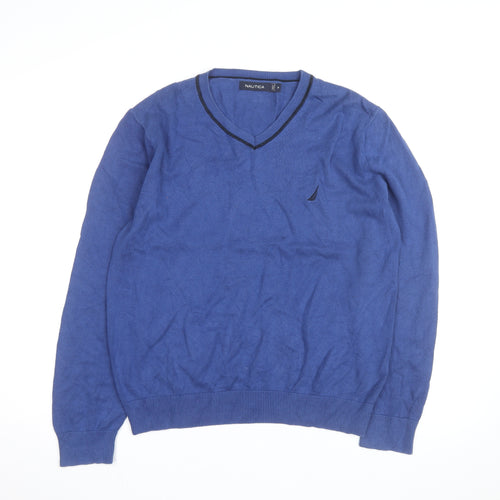 Nautica Men's Blue Cotton V-Neck Jumper Size M