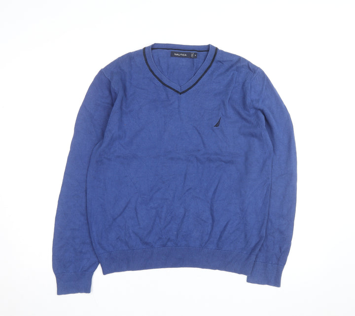 Nautica Men's Blue Cotton V-Neck Jumper Size M