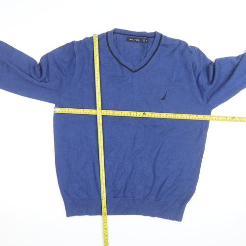 Nautica Men's Blue Cotton V-Neck Jumper Size M