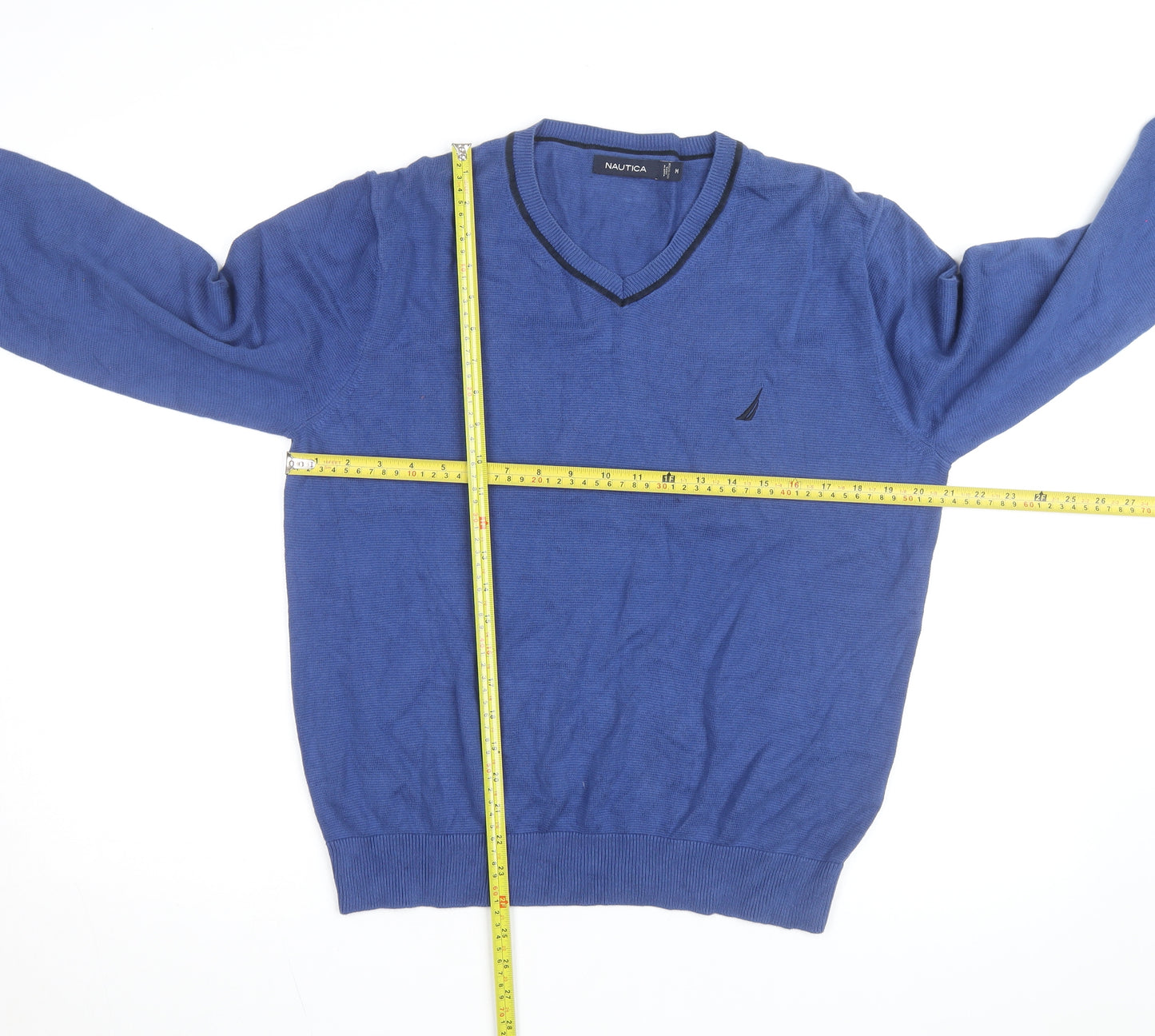 Nautica Men's Blue Cotton V-Neck Jumper Size M