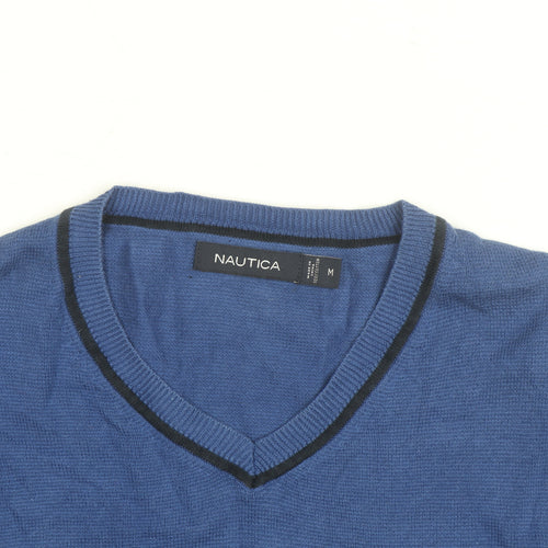 Nautica Men's Blue Cotton V-Neck Jumper Size M
