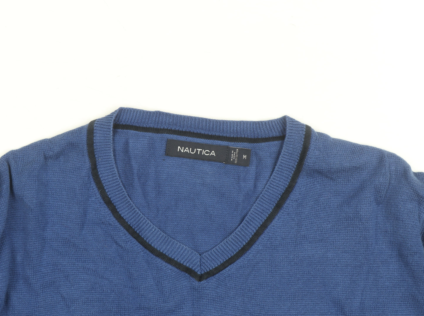 Nautica Men's Blue Cotton V-Neck Jumper Size M