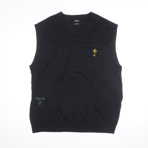 Ashworth Men's Black Cotton Golf V-Neck Sleeveless Vest XL