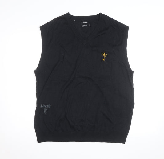 Ashworth Men's Black Cotton Golf V-Neck Sleeveless Vest XL