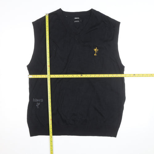 Ashworth Men's Black Cotton Golf V-Neck Sleeveless Vest XL