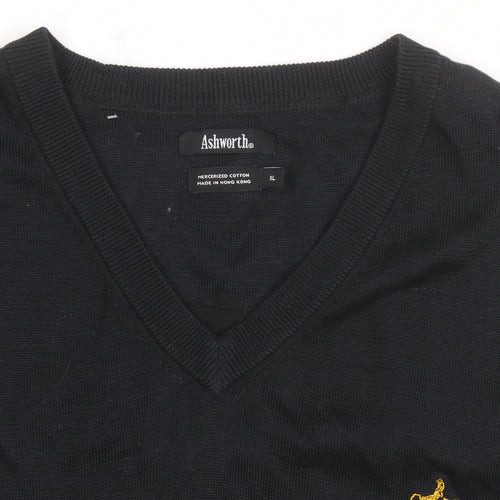 Ashworth Men's Black Cotton Golf V-Neck Sleeveless Vest XL