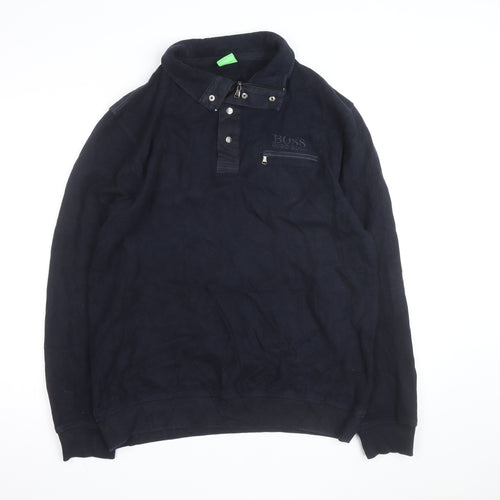 Hugo Boss Mens Navy Blue 2XL Collared 1/4 Zip Cotton Jumper