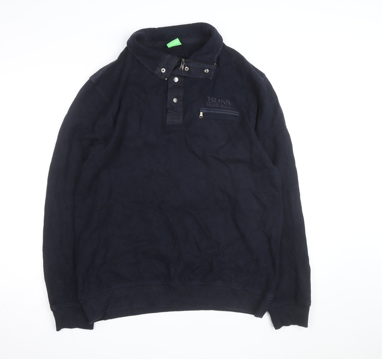 Hugo Boss Mens Navy Blue 2XL Collared 1/4 Zip Cotton Jumper