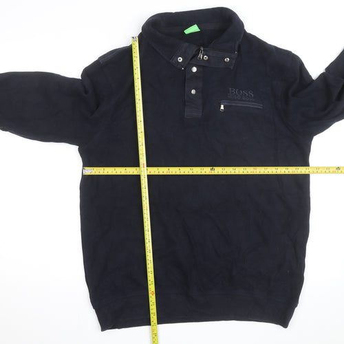Hugo Boss Mens Navy Blue 2XL Collared 1/4 Zip Cotton Jumper