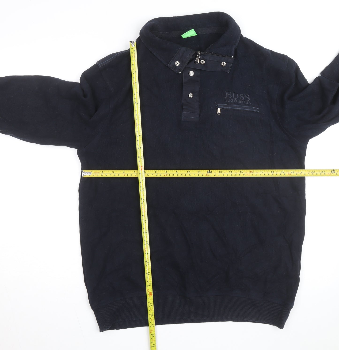 Hugo Boss Mens Navy Blue 2XL Collared 1/4 Zip Cotton Jumper