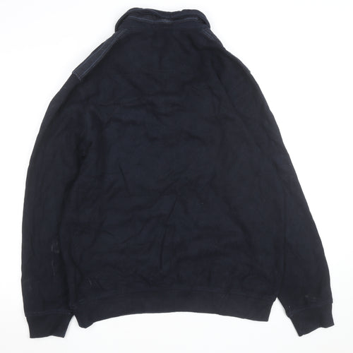 Hugo Boss Mens Navy Blue 2XL Collared 1/4 Zip Cotton Jumper