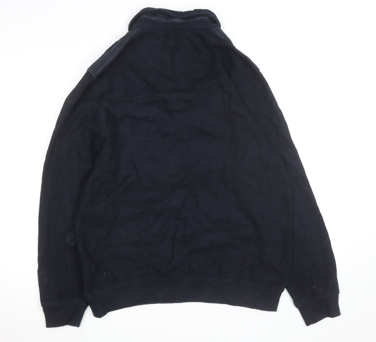 Hugo Boss Mens Navy Blue 2XL Collared 1/4 Zip Cotton Jumper