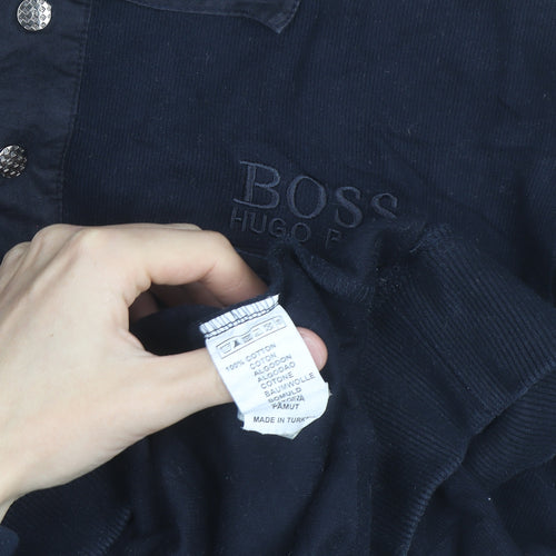 Hugo Boss Mens Navy Blue 2XL Collared 1/4 Zip Cotton Jumper