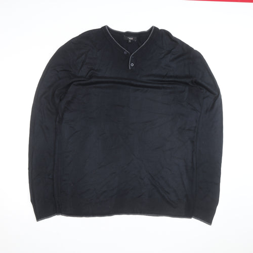 Thomas Nash Men's Black XL Henley Knit Jumper Cotton Blend