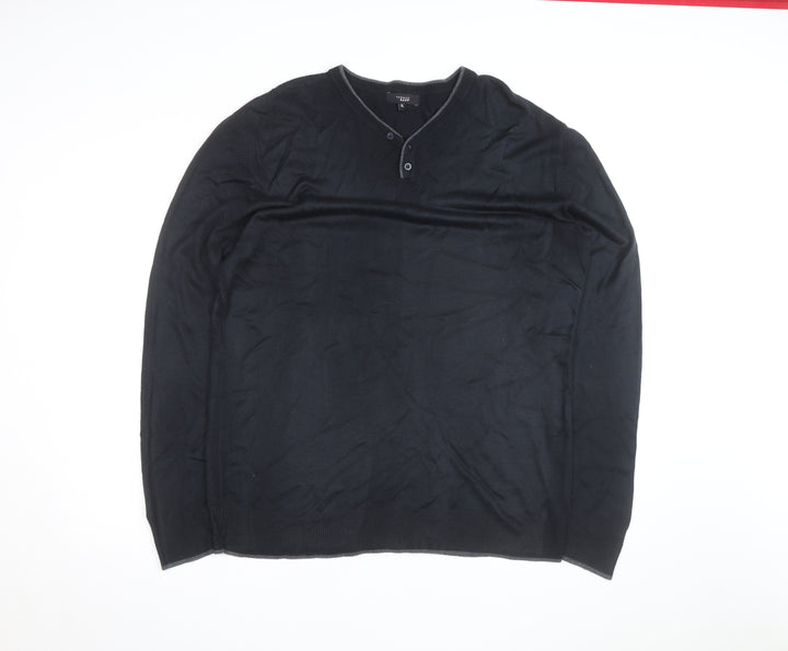 Thomas Nash Men's Black XL Henley Knit Jumper Cotton Blend