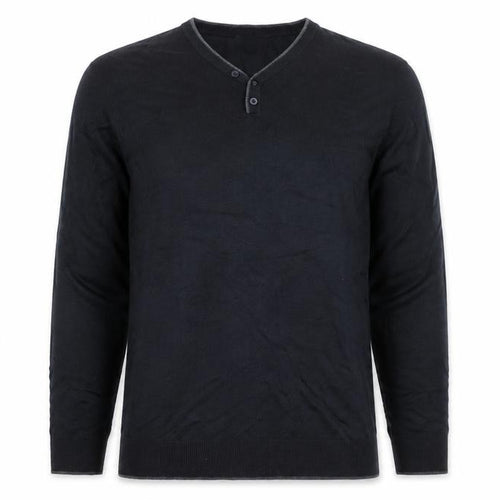 Thomas Nash Men's Black XL Henley Knit Jumper Cotton Blend