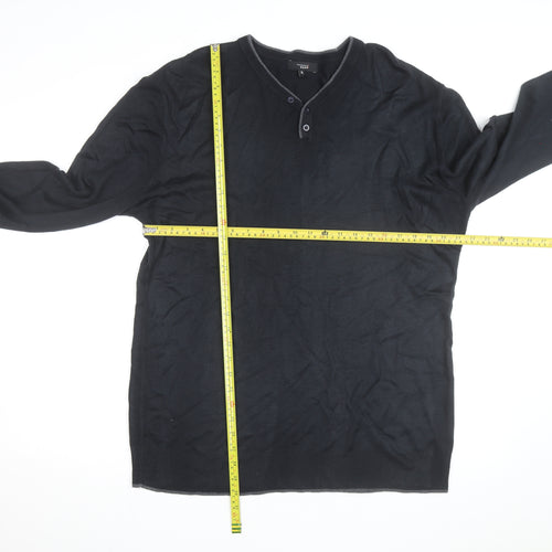Thomas Nash Men's Black XL Henley Knit Jumper Cotton Blend
