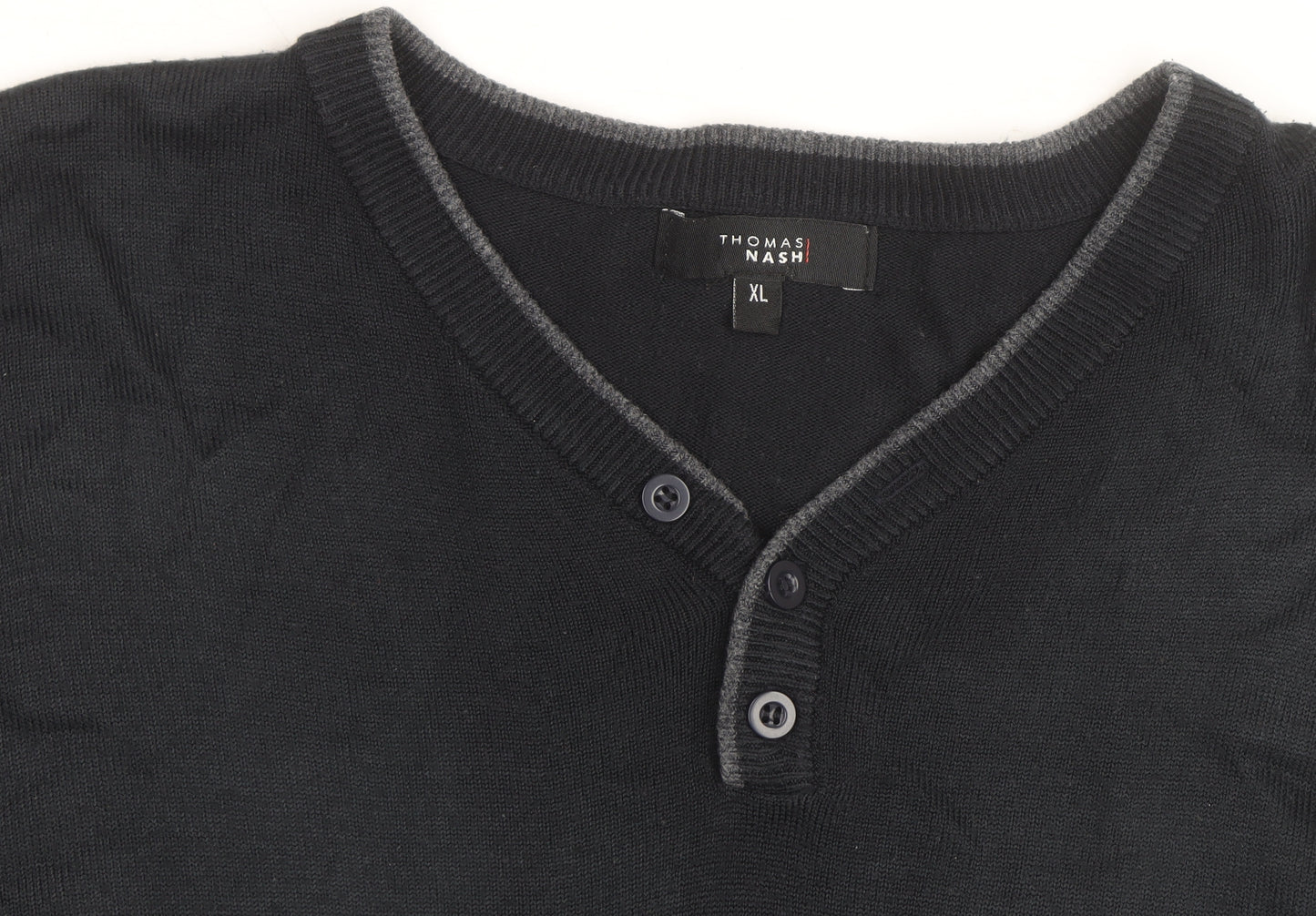 Thomas Nash Men's Black XL Henley Knit Jumper Cotton Blend