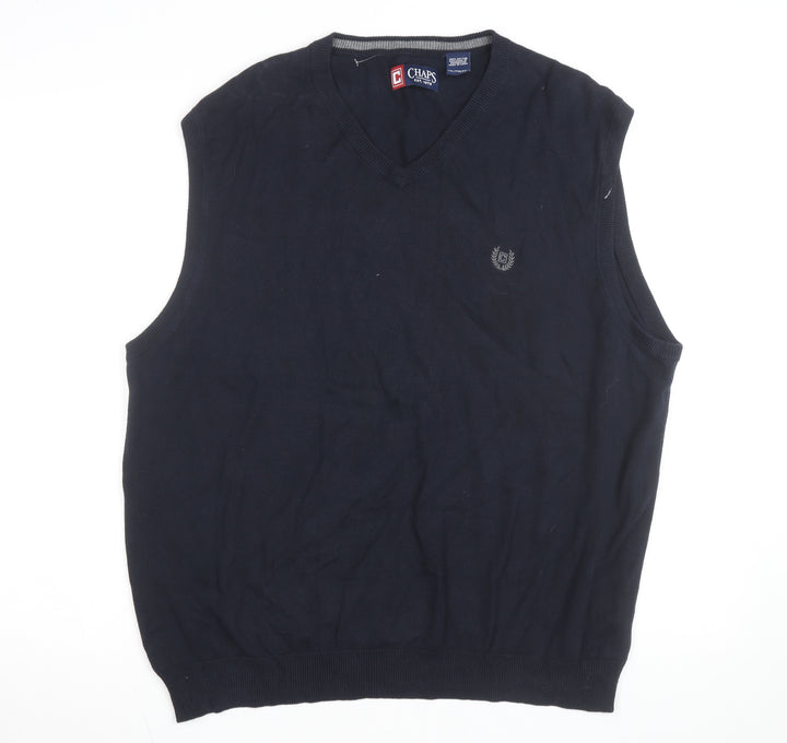 Chaps Men's Blue 2XL Cotton V-Neck Sleeveless Knit Vest