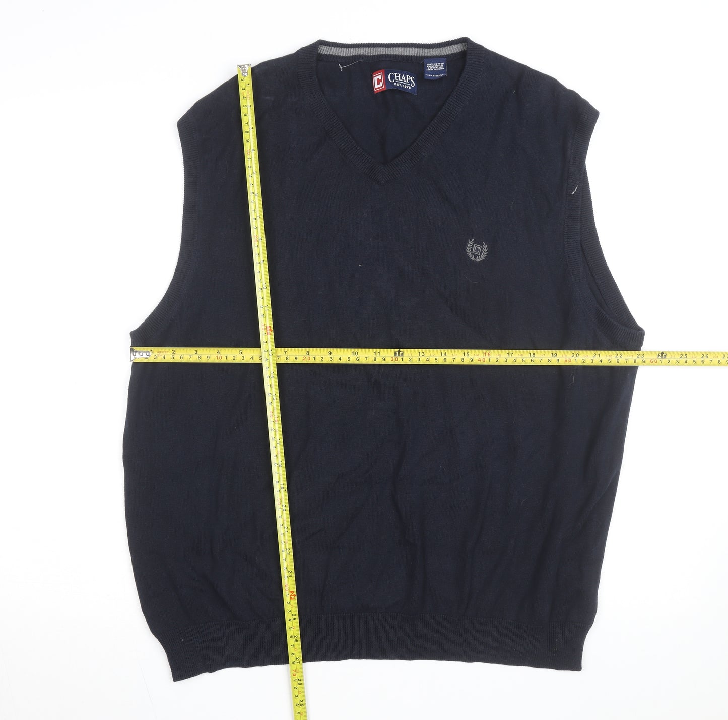 Chaps Men's Blue 2XL Cotton V-Neck Sleeveless Knit Vest