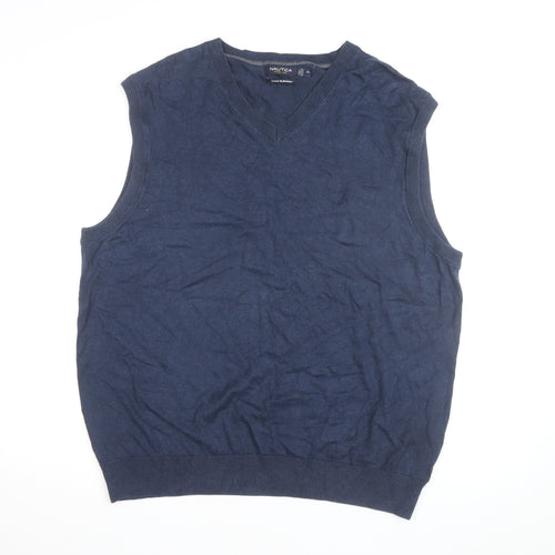 Nautica Men's Blue Cotton V-Neck Sleeveless Vest Jumper XL