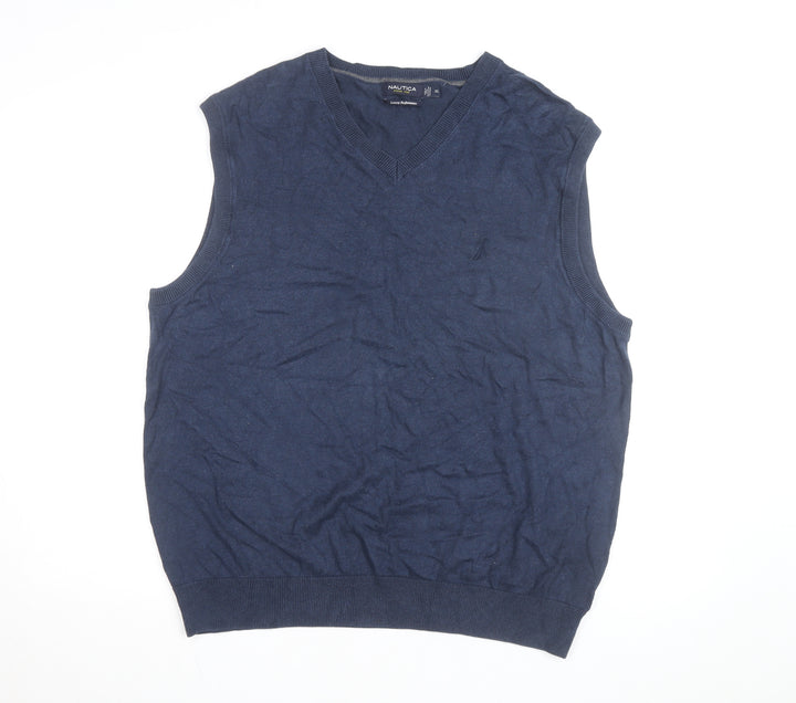 Nautica Men's Blue Cotton V-Neck Sleeveless Vest Jumper XL