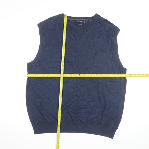 Nautica Men's Blue Cotton V-Neck Sleeveless Vest Jumper XL