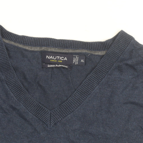 Nautica Men's Blue Cotton V-Neck Sleeveless Vest Jumper XL