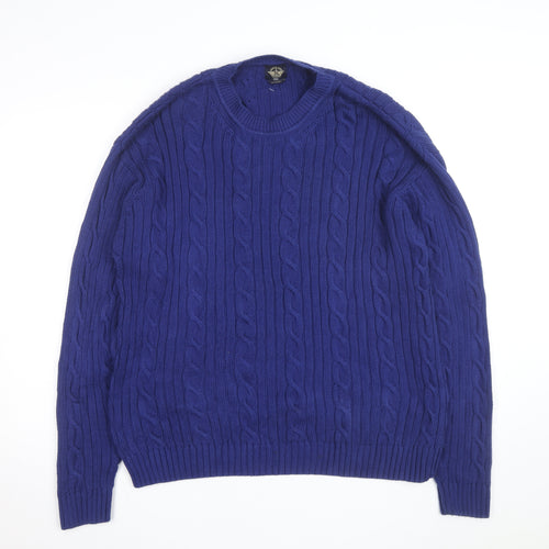 Dockers Men's Blue Cable-Knit Cotton Jumper XL Classic Fit