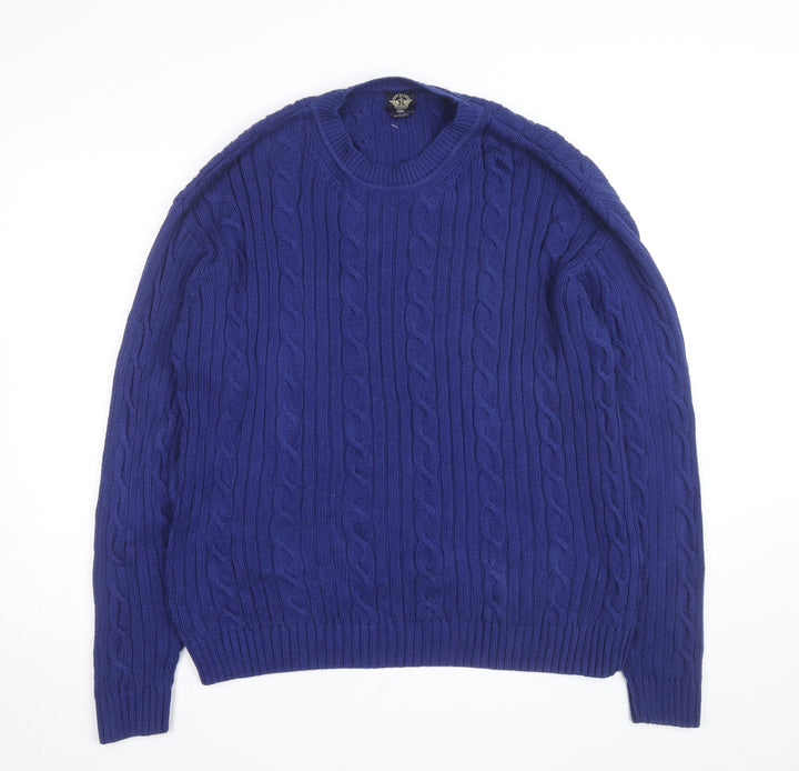 Dockers Men's Blue Cable-Knit Cotton Jumper XL Classic Fit