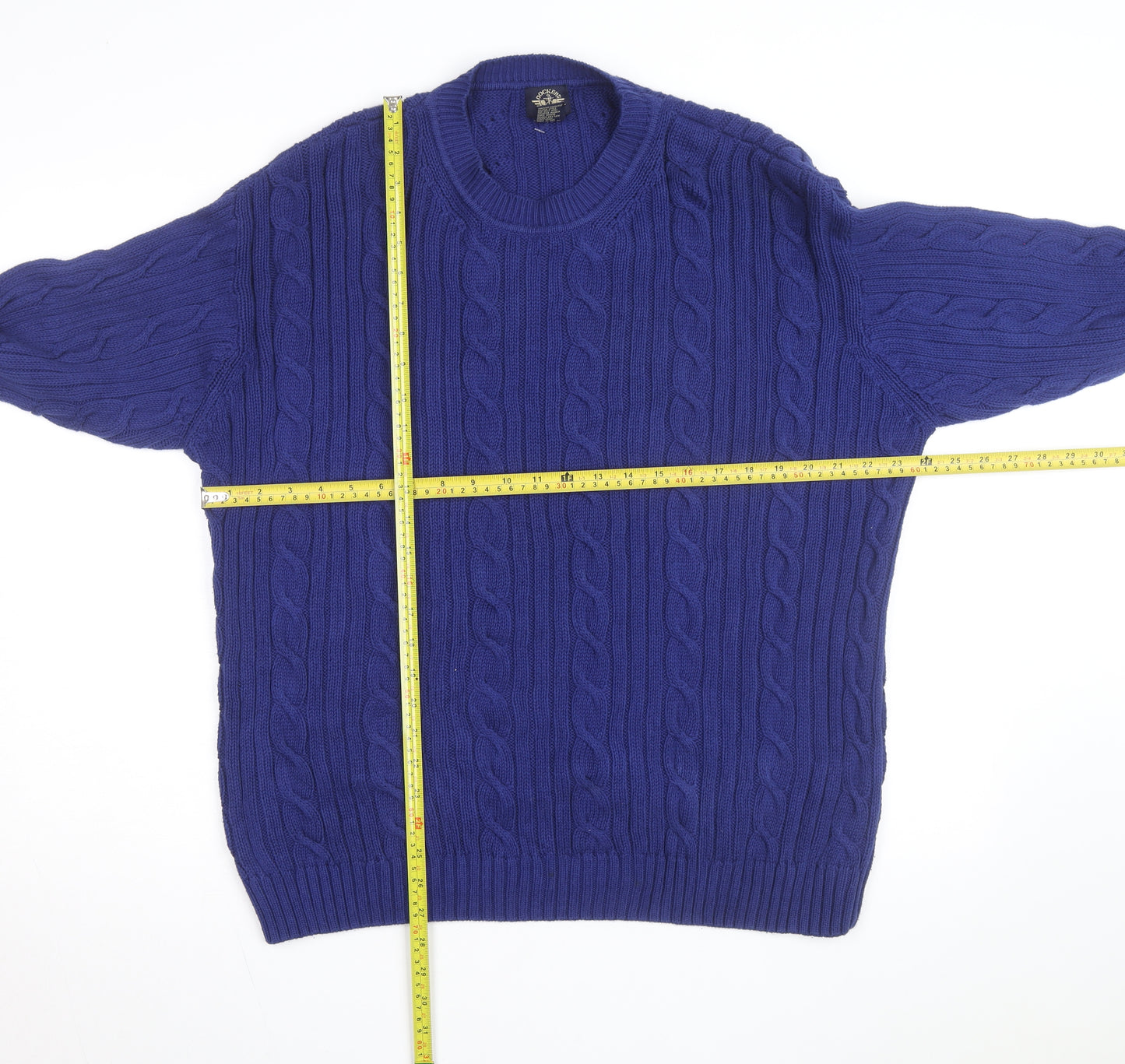 Dockers Men's Blue Cable-Knit Cotton Jumper XL Classic Fit