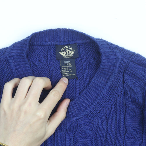 Dockers Men's Blue Cable-Knit Cotton Jumper XL Classic Fit