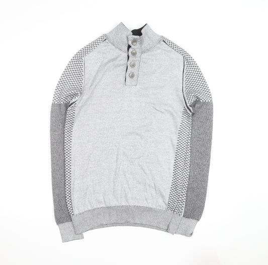 Enzo Di Capri Men's Grey XL Henley Knit Jumper Long Sleeve