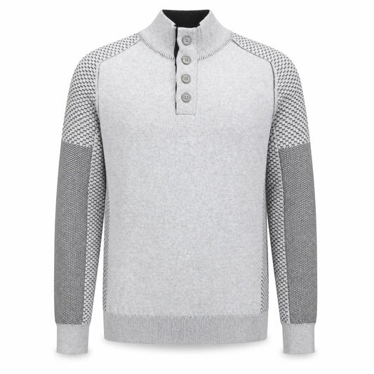 Front view of Enzo Di Capri Men's Grey XL Henley Knit Jumper Long Sleeve