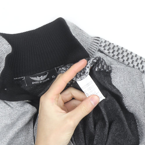 Enzo Di Capri Men's Grey XL Henley Knit Jumper Long Sleeve