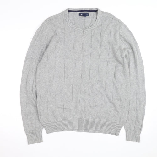 John Ashford Men's Grey V-Neck Cotton Pullover Jumper L