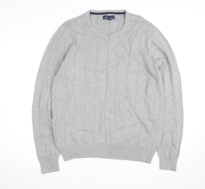 John Ashford Men's Grey V-Neck Cotton Pullover Jumper L