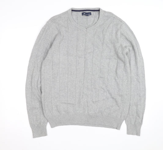 John Ashford Men's Grey V-Neck Cotton Pullover Jumper L
