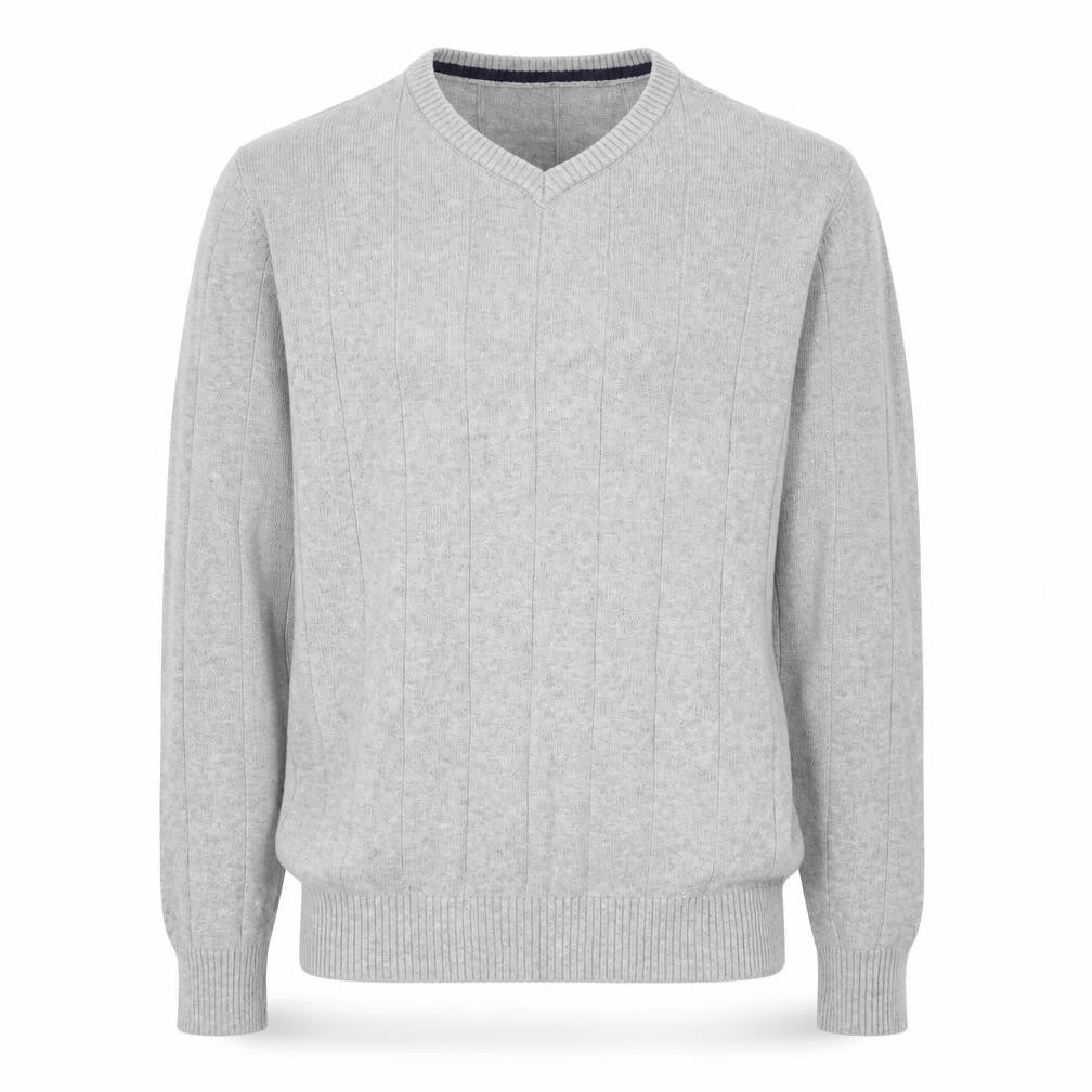 Front view of John Ashford Men's Grey V-Neck Cotton jumper L