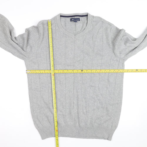 John Ashford Men's Grey V-Neck Cotton Pullover Jumper L