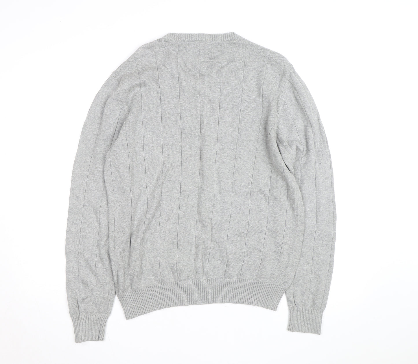 John Ashford Men's Grey V-Neck Cotton Pullover Jumper L