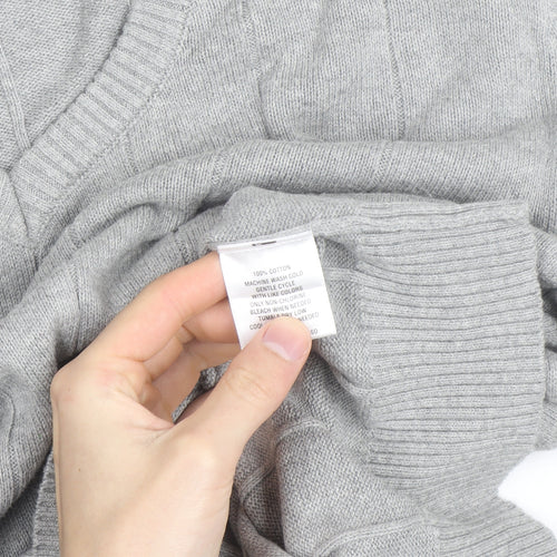 John Ashford Men's Grey V-Neck Cotton Pullover Jumper L