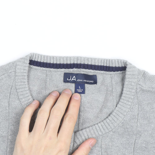 John Ashford Men's Grey V-Neck Cotton Pullover Jumper L