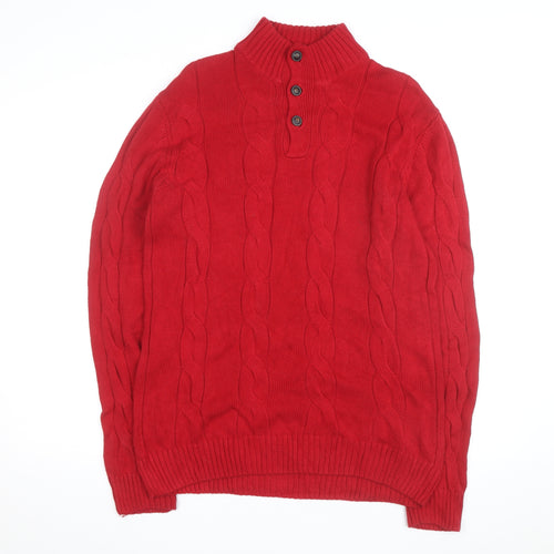 Chaps Men’s Red Cotton Cable-Knit Henley Jumper Size M