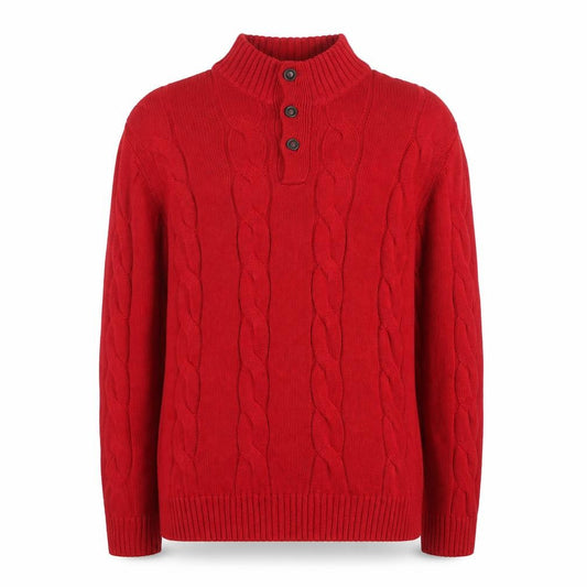 Front view of Chaps Men’s Red Cotton Cable-Knit Henley Jumper, size M