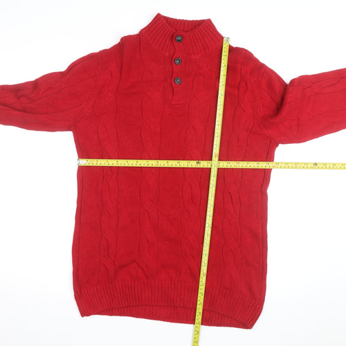 Chaps Men’s Red Cotton Cable-Knit Henley Jumper Size M