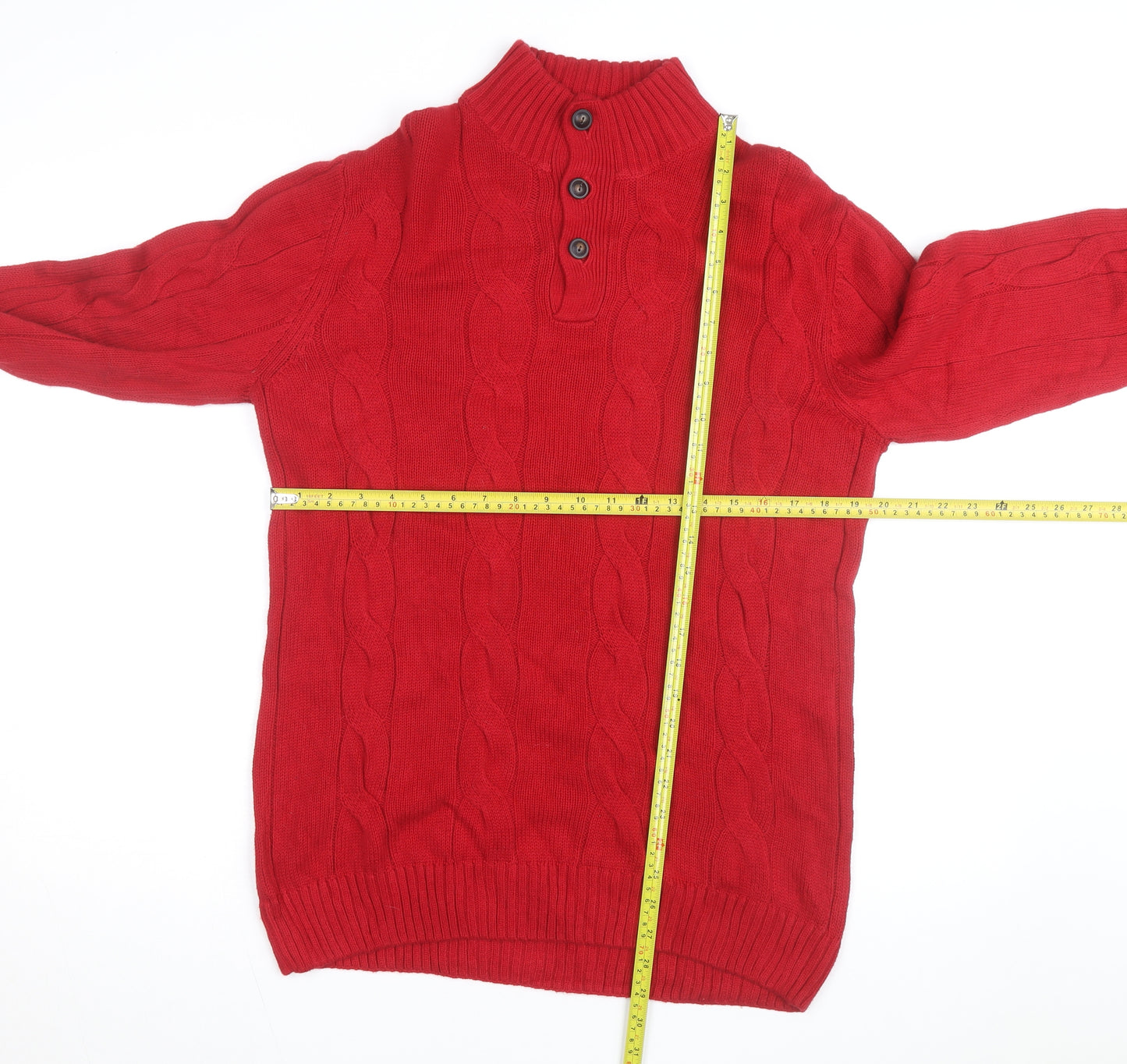 Chaps Men’s Red Cotton Cable-Knit Henley Jumper Size M