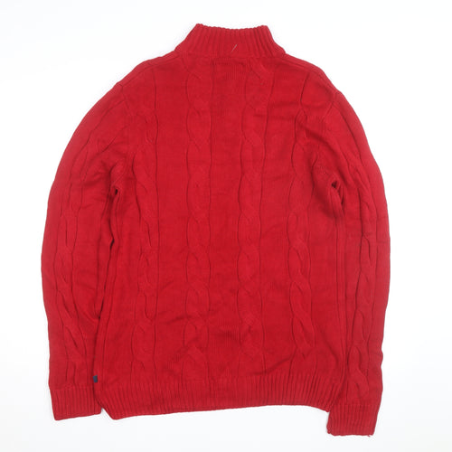 Chaps Men’s Red Cotton Cable-Knit Henley Jumper Size M