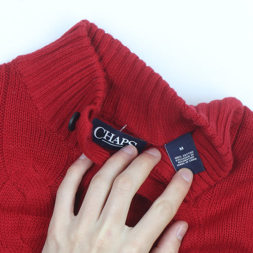 Chaps Men’s Red Cotton Cable-Knit Henley Jumper Size M