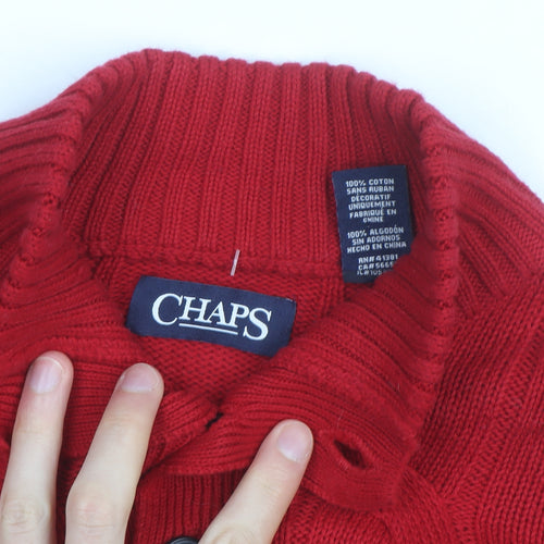Chaps Men’s Red Cotton Cable-Knit Henley Jumper Size M